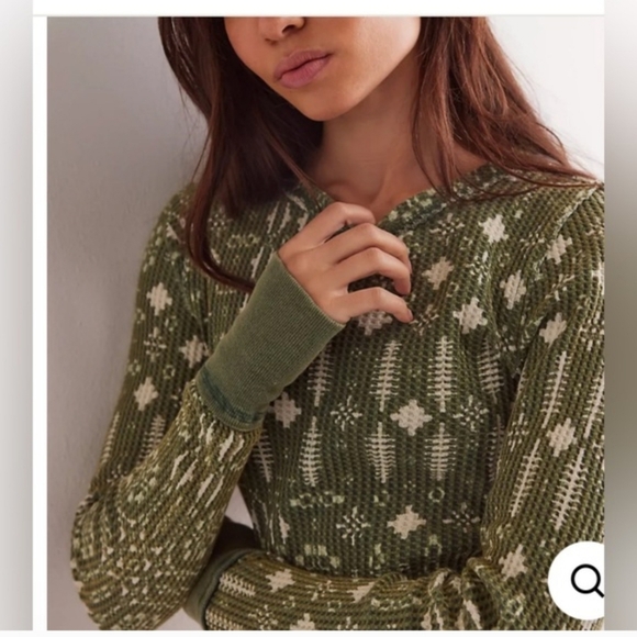Free People We The Free Pretty Little Thermal. NWT. Pine combo - Picture 2 of 3